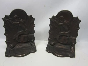 Pair of Antique Cast Iron Art Nouveau Mermaid Bookends - Picture 1 of 7