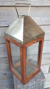 40cm schöne laterne holz rahmen messing dach kerze . drinnen oder draußen - Bild 1 von 3