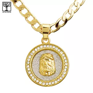 Juego de Collar de Cadena Cubana Medallón Jesús de Moda para Hombre 20""/22"" CP 242 G - Imagen 1 de 4