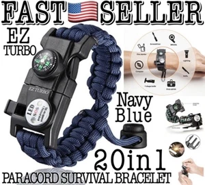 Pulsera de supervivencia Paracord 20 en 1 kit de engranajes multiherramienta SOS Fire Starter... azul marino - Imagen 1 de 12