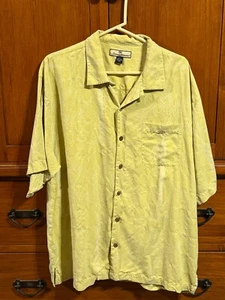 Tommy Bahama 100% Silk Button Up Shirt Men's Size XL Light Green Palm Pattern - Picture 1 of 6