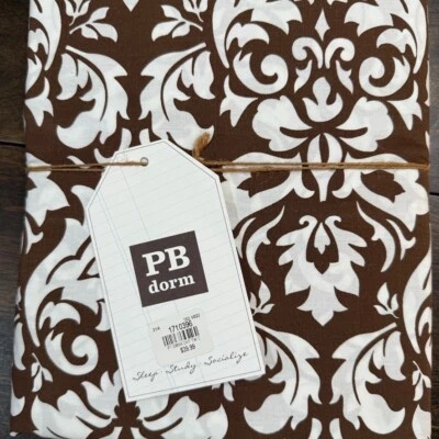 POTTERY BARN TEEN DORM DAMASK DUVET COVER, TWIN 100% COTTON ~ CHOCOLATE BROWN - Image 1 of 4