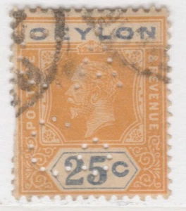 PERFIN British Colony CEYLON 1921 25c Type I Wmk Mult Script Used A27P26F23463 - Imagen 1 de 1