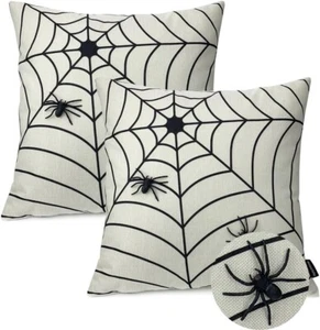 Set of 2 - Gothic Booque Valley Pillow Covers 18 x 18 In 3D Spiders Web Fantasy - Picture 1 of 7