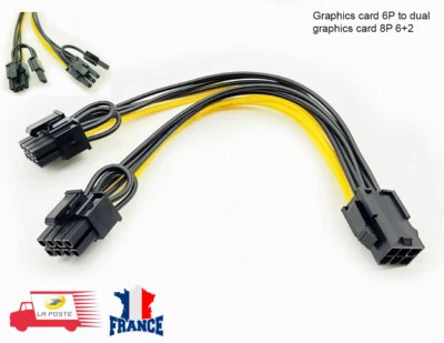 Cable Alimentation 6 Broches PCI Express vers 2 x PCIe 8 (6+2) Carte Graphique