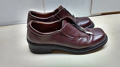 Josef Siebel Brown Leather Slip On Loafer Zip Block Heel Pump Women's Shoe 9M 40 - Image 1 of 4