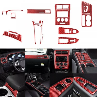 Kit completo de cubierta interior de fibra de carbono roja de 24 piezas para Dodge Challenger 2008-14 Foto 1 de 4