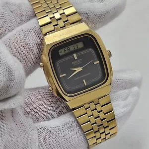 Vintage Seiko Mens 36mm Watch Digital Analog Gold Tone H556-5039 Day Date - Picture 1 of 11