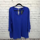 Lane Bryant Top Womens 24 Blue Scoop Neck 3/4 Sleeve Striped Casual Blouse New