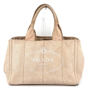 PRADA Canapa Tote Bag M Size Ivory Canvas Authentic #291 - Picture 1 of 12