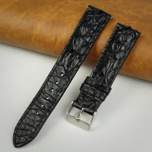 18mm Black Crocodile Leather Watch Band Real Crocodile Hornback Watch Strap Men - Picture 1 of 3