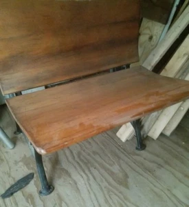 Vintage Wood & Wrought Iron School Desk Ink Well, # 2 Stamped Metal leg & ASC 1  - Picture 1 of 4