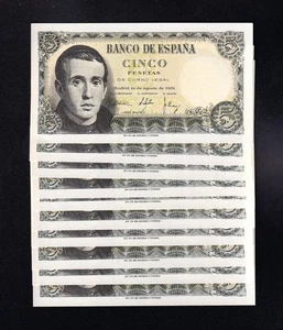 F.C. 10 BILLETES CORRELATIVOS DE 5 PESETAS 1951 , SERIE 1L (ÚLTIMA SERIE) , S/C - Picture 1 of 2