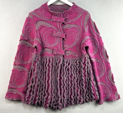 Chaqueta Linda Wilson Mujer Pequeña Lana Seda Púrpura Volantes Flecos Hecha en Irlanda Foto 1 de 4