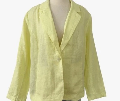 J Jill Blazer Women’s Yellow Size Large Linen Love Lemon Drop Pockets One Button - Image 1 of 4