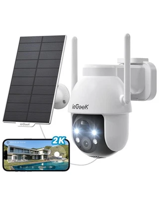 Telecamera WiFi esterno 2K ieGeek senza fili 360° con pannello solare IP65 - Immagine 1 di 4