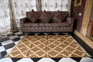 Rugmoda Handgewebter Wollteppich in Senf Rautenmuster - Bild 1 von 5