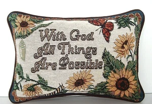 Religious w/ Words "With God All Things Are Possible" Small Tapestry Pillow New - Picture 1 of 8