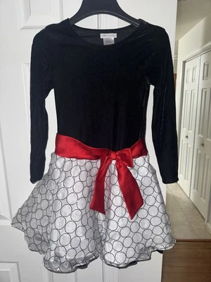 Bonnie Jean Girls Sz 10 NWT Black Velvet Dress White Skirt Red Bow Party - Image 1 of 4