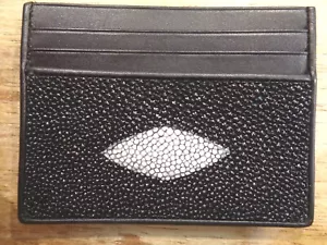 100% GENUINE BLACK STINGRAY SKIN WHITE CROWN COWHIDE LEATHER CREDIT CARD HOLDER - Picture 1 of 19