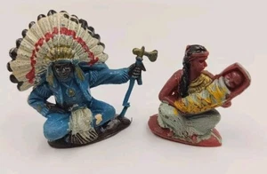 Indian Chief with Woman and Papoose Painted Hong Kong Figures - Picture 1 of 6