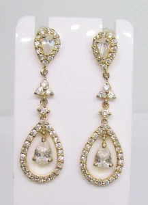 Orecchini oro oltre 925 argento sterling zirconi traforati goccia 38MM - 4,8G - Foto 1 di 3