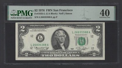 United States-Federal Reserve 2 Dollars 1976 Fr#1935-L (LA Block) Ext. Fine - Image 1 of 2