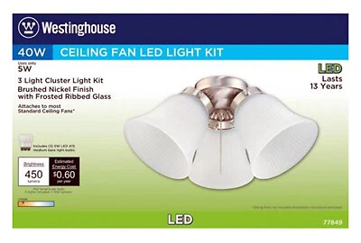 Westinghouse 77849 LED Ceiling Fan Light Kit, Brushed Nickel With Frosted Ribbed - Image 1 of 2