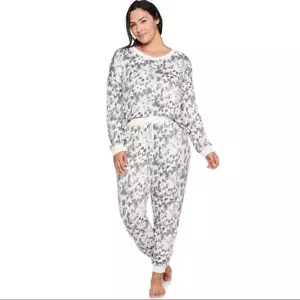 NWT Plus Size 3X Sonoma 2,Pc V-Neck Pajama Top & Pants Sleep Set Gray Leopard - Picture 1 of 13