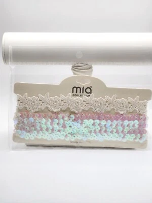 Colección Mia ~ Gargantilla Blanca y Rosa ~ Juego de 2 Collar de Lentejuelas y Encaje Foto 1 de 2