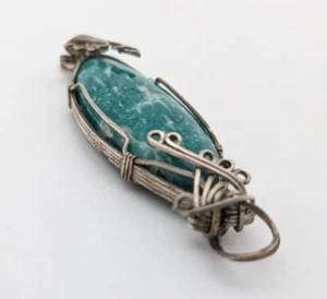 Amazonite Brazil Pendant With Wire Work For Bracelet / Necklace Blue Green Stone - Picture 1 of 14