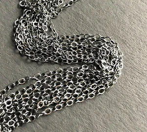 5 ft Oxidized Sterling silver chain by the foot thin flat cable BUDGET chain - Picture 1 of 7