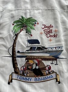 Tommy Bahamas Jingle Bell Dock Button Up Shirt Embroidered Silk Medium 4XT NWT - Picture 1 of 8