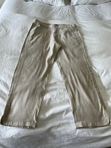 Theory Pants Size 8 Womens Khaki Thorina Tierra Wash Linen Ankle Crop Pull On - Picture 1 of 11