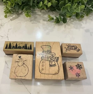 Wooden Stamps Holidays Christmas Qty 5 Vintage Stenciling - Bild 1 von 10