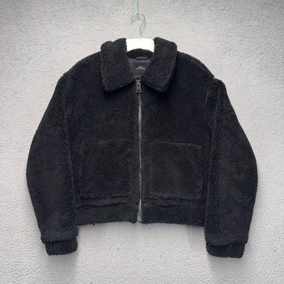 Chaqueta Sherpa Urban Outfitters Mujer Mediana Negra Cremallera Completa Forrada Informal Exterior Foto 1 de 4