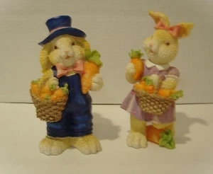 Vtg Mrs & Mr.Farmer Easter Bunny Basket of Carrots Anthropomorphic Kitschy 7.5"T - Picture 1 of 8