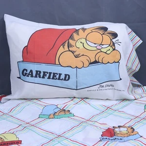 Funda de almohada vintage 1978 Jim Davis Garfield estándar 20x30 y sábana plana completa - Imagen 1 de 16