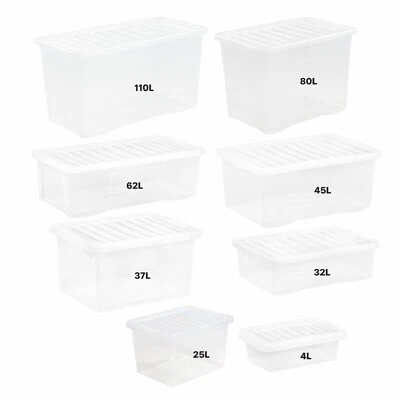 [Set of 5] Crystal Clear Plastic Stackable Storage Containers Boxes & Lid Home - Image 1 of 4