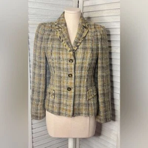 Rena Lange Tweed Blazer with Leopard Trim. Size 6 - Picture 1 of 8