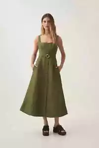 Aje Dress Size AU8 US 4 Axle Palm Green belted Gold Buttons Midi BNWT classic - Picture 1 of 20