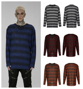 Punk Rave Autumn Winter Simple Comfortable Soft Knitted Loose Stripe Sweater