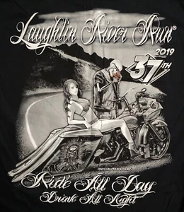 T shirt Laughlin River Run L scheletro su moto anno 2019 nera 100% cotone - Foto 1 di 6