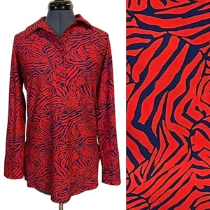 Jude Connally Red Blue Zebra Stripe Collared 1/4 Button Up Tunic Jude Cloth S - Picture 1 of 6