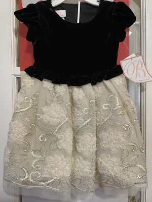 Vestido Bonnie Jean Niñas Negro Terciopelo Marfil Floral Superposición Ocasión Especial Nuevo con Etiquetas Foto 1 de 4
