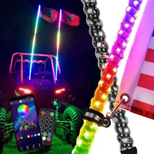Par de antenas iluminadas con látigo LED de 3 pies con bandera roja para ATV UTV Buggy Polaris Offroad - Imagen 1 de 11