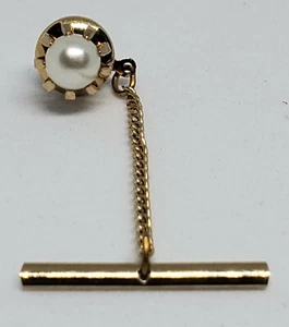 Vintage Mens Jewelry Faux Pearl Gold Tone Tie Tack Retro - Picture 1 of 9