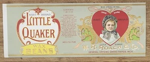 Label Little Quaker Wax Beans Roach Grand Rapids Michigan Heart Can - Picture 1 of 1