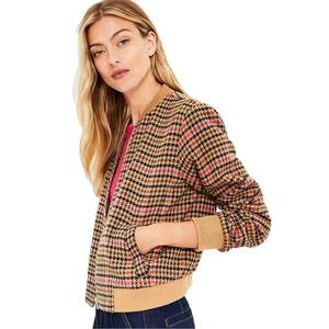 LOFT NWT Plaid Houndstooth Bomber Jacket Zip Up Size M - Picture 1 of 7