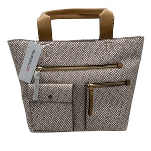 Liz Claiborne Tote Bag Multi Pocket Satchel Handbag Purse Brown White NWT $80 - Picture 1 of 7